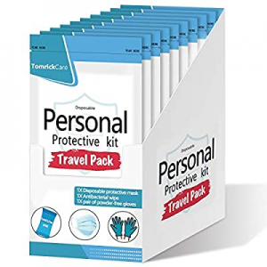 Personal Protection Kit to Go(10 Pouches) now 41.0% off ,PPE Kit with Nitrile Gloves,Disposable Fa..