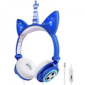 Sunvito Unicorn Headphones, Wired Kids Headphone with Microphone, Foldable On Ear Headphones with LE