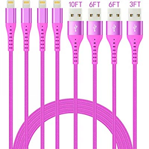 4Pack(10/6/6/3ft) iPhone Charger Purple Color Lightning Cable MFi Certified Nylon Braided Long Fast 