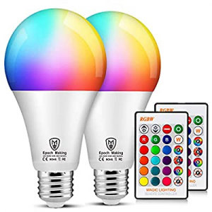 One Day Only！LED RGB Color Changing Light Bulbs with Remote now 50.0% off , 6000K Dimmable E26 Scr..