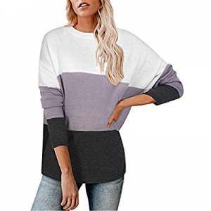 Newshows Women's Knit Long Sleeve Striped Color Block Loose Casual Pullover Sweater Jumper Tops no..