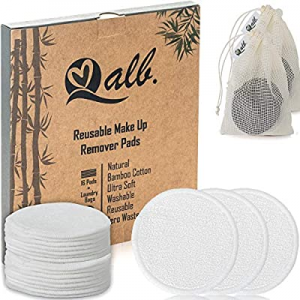 Qalb Reusable Cotton Rounds (16 Pads) | Organic Makeup Remover Pad and Deep Cleansing Facial Wipes |