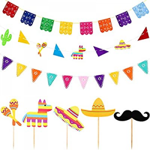 One Day Only！Blulu Picado Banners Cinco De Mayo Fiesta Banners Colorful Picado Banner for Mexicano..