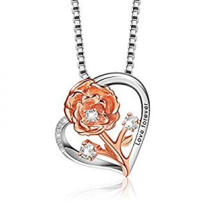 Heart Necklace S925 Sterling Silver Rose Pendant Necklace for Women Valentines/Birthday Jewelry Gi..