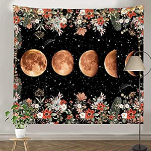 pinata Moon Phase Tapestry for Wall Hanging now 70.0% off , Moonlit Garden Tapestry, Black Tapestr..