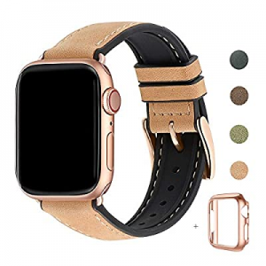 WFEAGL Compatible with Apple Watch Band 38mm 40mm, Waterproof Hybrid Genuine Leather Silicone Sweatp