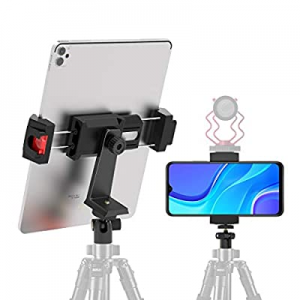 iPad and Phone Tripod Mount Adapter with Swivel Ball Head, 360°Rotating Tablet Holder with Cold Shoe
