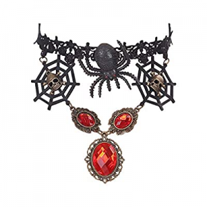 One Day Only！FERVENT LOVE Halloween Lace Choker Gothic Skull Spider Web Pendant Necklace for Women..
