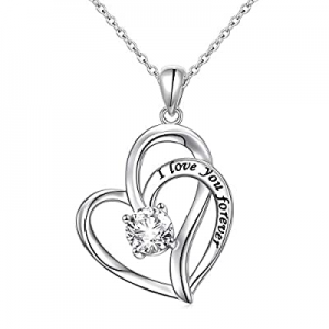 925 Sterling Silver Cubic Zirconia Heart Pendant Necklace for Women Birthday Gifts now 50.0% off 