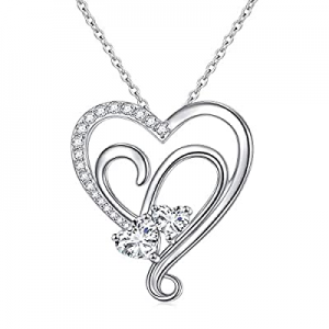 925 Sterling Silver Cubic Zirconia Heart Pendant Necklace for Women Birthday Gifts now 40.0% off 