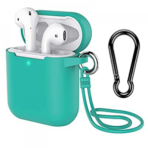 AirPods Case with Keychain, Coffea Silicone Protective Case with Stap for AirPods 2 & 1 [Front LED V