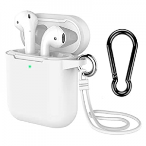 AirPods Case with Keychain, Coffea Silicone Protective Case with Stap for AirPods 2 & 1 [Front LED V