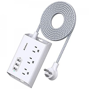 Power Strip with USB, Addtam Flat Plug Extension Cord with 3 USB Ports, 3 Widely Spaced Outlets, 5 F
