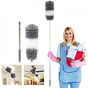 Telescoping Microfiber Duster,Ceiling Fan Duster, Retractable Stainless Steel Pole,Bendable Washable