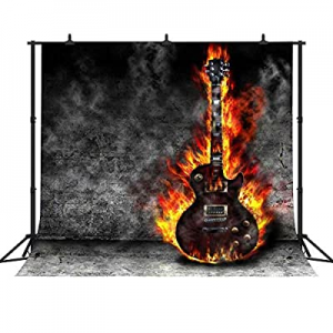 FHZON 10x10ft Burning Guitar Photography Backdrops Dark Grey Wall Background Wallpaper Party Photo B