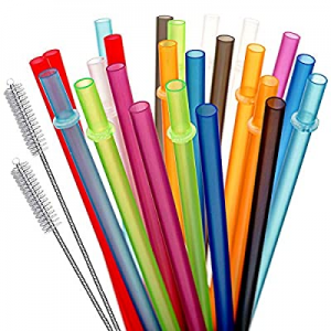 KKMO 24 PCS 10.5 inch Long Rainbow Colored Reusable Plastic Replacement Straws for Tervis, Yeti, Sig