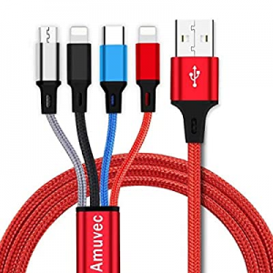 Amuvec Multi USB Charging Cable 3A, 4 in1 Fast Charger Cord Connector with Dual Phone/Type C/Micro U