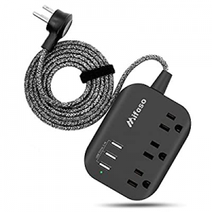 Power Strip with USB, Mountable Flat Plug Power Strip with 3 Outlets 3 USB Ports(Smart 3.1A), 5ft Br