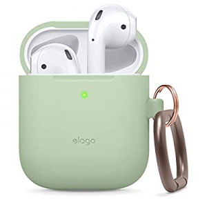 elago Silicone Case with Keychain Designed for Apple AirPods Case [Front LED Visible] [Pastel Green]