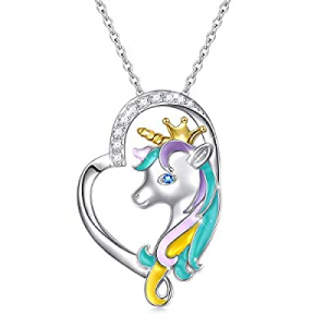 40.0% off Unicorn Necklace Sterling Silver Forever Love Unicorn in Heart Pendant Necklace for Wome..