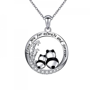 S925 Sterling Silver Cute Animal Panda Pendant Necklace for Women Teen Girls Penda Lover Gifts now..