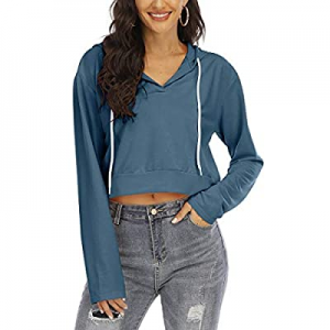 One Day Only！Women's V Neck Hoodies Crop Top Long Sleeve Casual Pullover Sweatshirt now 20.0% off 