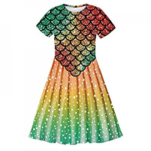 Loveternal Little Girls Summer Gradient Mermaid Short Sleeves Dress Colorful Galaxy Dress Size 2-9..