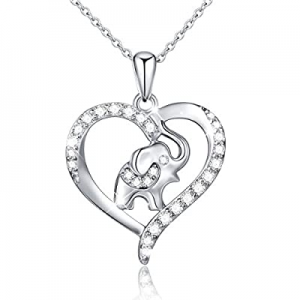 S925 Sterling Silver Lucky Elephant Love Heart Necklace for Women Daughter Girlfriend now 40.0% off 