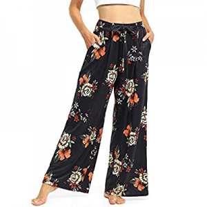 Arach&Cloz Women's Casual Floral Print Lounge Beach Wide Leg Flowy Loose Comfy Pants with Pockets ..
