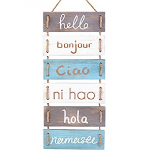 SOYO Hanging Wall Sign Rustic Wooden Wall Signs (Hello now 50.0% off , Bonjour, Ciao, Ni Hao, Hola..