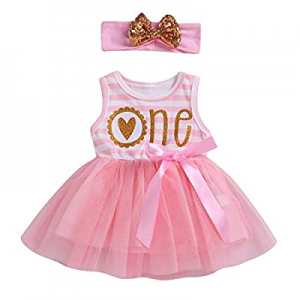 60.0% off Newborn Baby Girls Pink Striped Tutu Dress First Birthday Skirt Outfits Casual Donut Pri..