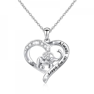 One Day Only！S925 Sterling Silver Lucky Elephant Love Heart Necklace for Women Daughter Girlfriend..