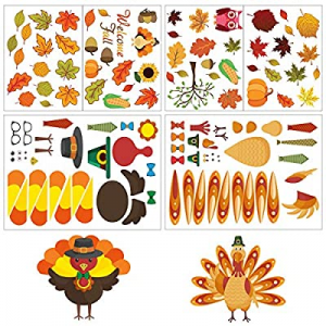 One Day Only！Make-A-Turkey Stickers Fall Leaves Window Clings Thanksgiving Party Favors Supplies 2..