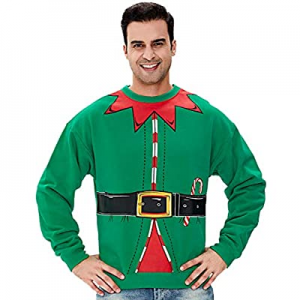 Funny World Santa Claus Costume Christmas Sweatshirt Elf Coustume Sweatshirt for Men now 50.0% off 