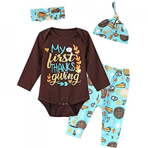 Shalofer Baby Boy My First Thanksgiving Bodysuit Newborn Turkey Outfit with Hat now 50.0% off 