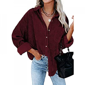 Astylish Womens Corduroy Shirts Casual Long Sleeve Button Down Blouses Tops now 5.0% off 