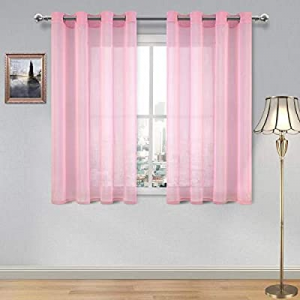 One Day Only！DWCN Baby Pink Sheer Curtains for Living Room Bedroom Faux Linen Look Voile Drapes Gr..