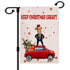 One Day Only！Keep Christmas Great Merry Christmas Garden Flag Christmas Tree Vintage Red Truck Hom..