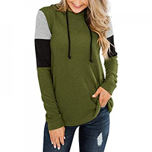 One Day Only！10.0% off Youdiao Women’s Color Block Hoodie Striped Sweatshirts Tunic Pullover Tops ..