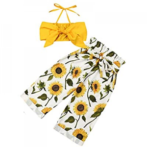60.0% off Toddler Girls Summer Clothes Two Piece Pant Set Ruffle Strap Tank Tops+Sunflower Floral ..