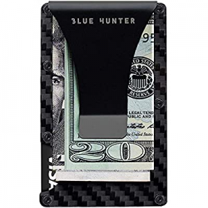 One Day Only！25.0% off Minimalist Wallet for Men Carbon Fiber Aluminum Card Holder Money Clip RFID..