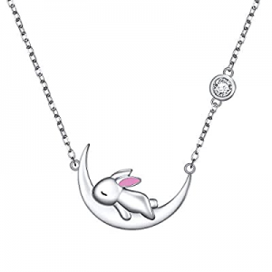 925 Sterling Silver Cute Animal Moon Pendant Necklace for Women Birthday Jewelry Gifts now 40.0% o..