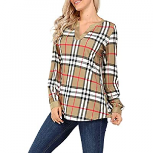 Newshows Women's Casual V Neck Long Sleeve Henley Tops Tunic Blouse T Shirt now 60.0% off 