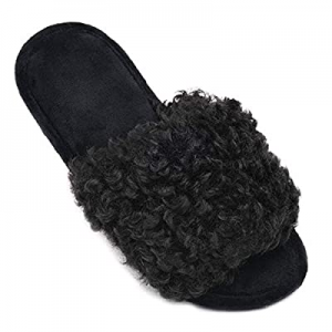 DL Womens Open Toe Slippers now 50.0% off , Memory Foam House Slippers Indoor Bedroom with Furry F..