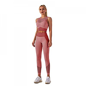 15.0% off Women's 2 Piece Tracksuit Workout Outfits - Seamless High Waist Legging and Sleeveless C..