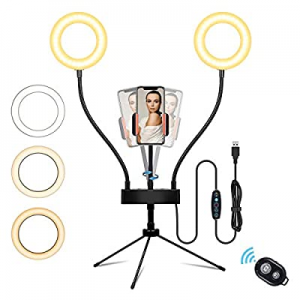 Selfie Ring Light with Tripod Stand and Cell Phone Holder, 5" Dual LED Desk Ring Light for Makeup/Vi