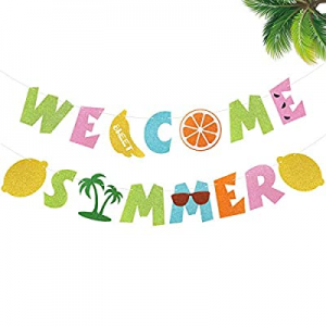 Welcome Summer Banner Hello Summer Fruit Themed Garland for Hawaiian Tropical Luau Pool Beach Barbec