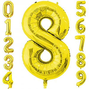 40 inch Gold Birthday Party Balloons Self Inflating Digit Helium Foil Number (8)