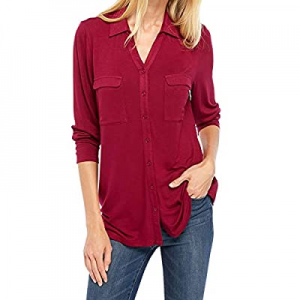 Soulomelody Womens Work Office Blouse Long Sleeves Button Down Elegant Tops V Neck Shirt now 55.0%..