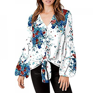 SySea Womens Floral V Neck Tie Front Tunic Batwing Long Sleeve Chiffon Casual Blouse Tops now 50.0..
